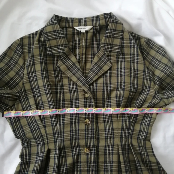 Moussy Waist Tuck Green Plaid Midi Shirt Dress Pleated with Pockets 1 or Small - Picture 15 of 17